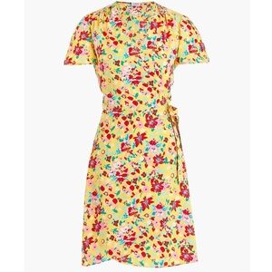 J.Crew Factory Yellow Floral Faux Wrap Dress, Size 10
